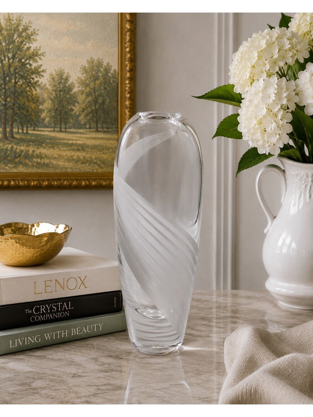 Vintage Lenox Windswept Crystal Vase Frosted Swirl Clear 9"